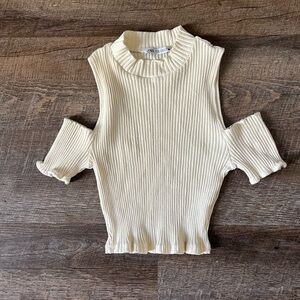Zara Cream Ribbed Cut-Out Top